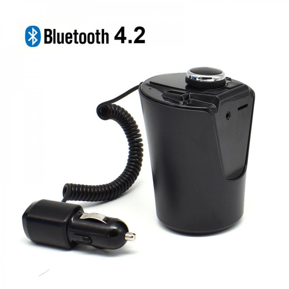 Modulator FM Bluetooth Handsfree si incarcator masina, ecran LCD, suport pahar, distanta 10m