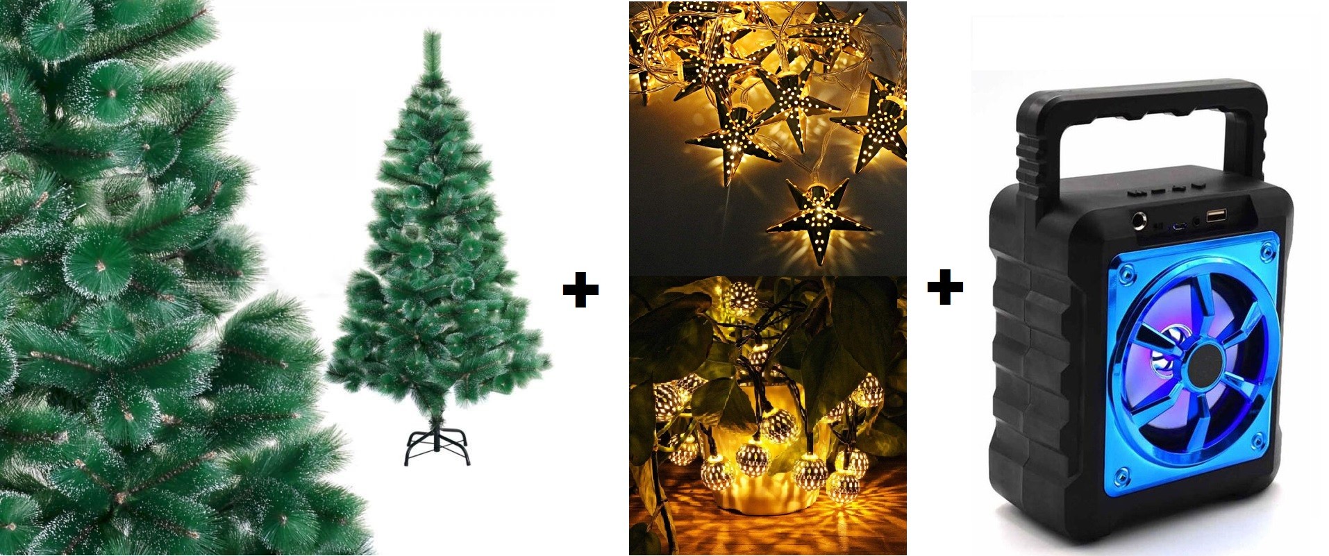 Pachet Promotional !!! Brad Artificial Premium, Bogat, De PIN, Vârfuri Albe, 1.20 Metri + Lumini De Decorare 4M !!! Cadou Boxa Bluetooth !!!