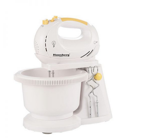 Mixer cu bol rotativ si functie turbo Hausberg HB-3516, Putere 350W, 5 viteze, Alb/Galben