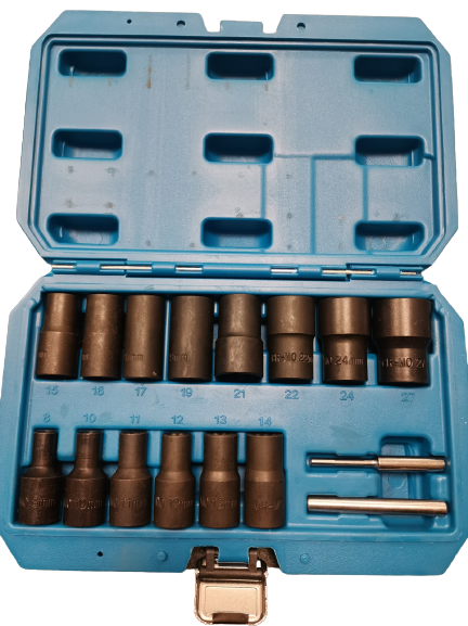 Set tubulare extractoare pentru suruburi si piulite deteriorate, 8-27 mm, actionare 12, 16 piese